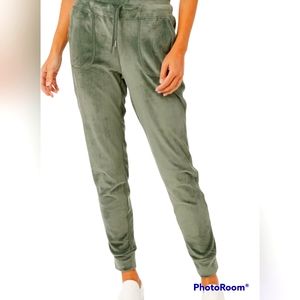 Green velour jogger.